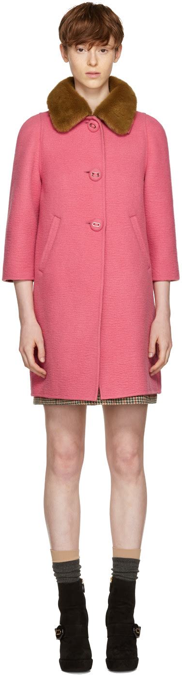 prada pink fur collar camel coat|farfetch prada coats.